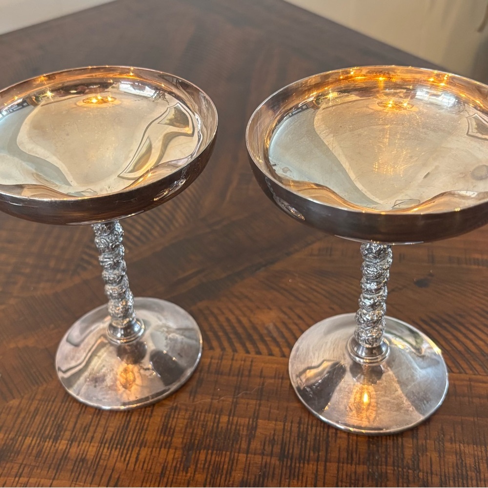 Elegant Silver Champagne Coupes. Silver Plated. Made in Spain by E.P.D